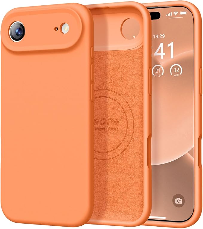Vooii Magnetic Compatible with iPhone Air Case (Compatible with Magsafe) (Upgraded Camera Protection) Liquid Silicone Shockproof Full Body Protective Phone Cover for Women Men, Bright Orange, 6.5"