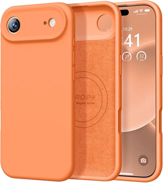 Vooii Magnetic Compatible with iPhone Air Case (Compatible with Magsafe) (Upgraded Camera Protection) Liquid Silicone Shockproof Full Body Protective Phone Cover for Women Men, Bright Orange, 6.5"