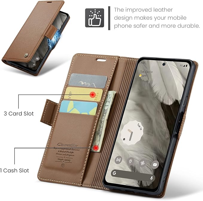 for Google Pixel 8 Case, Premium PU Leather Wallet Case Flip Cover with [RFID Blocking][Card Holder][Stand Function] Shockproof Protective for Google 8, Brown