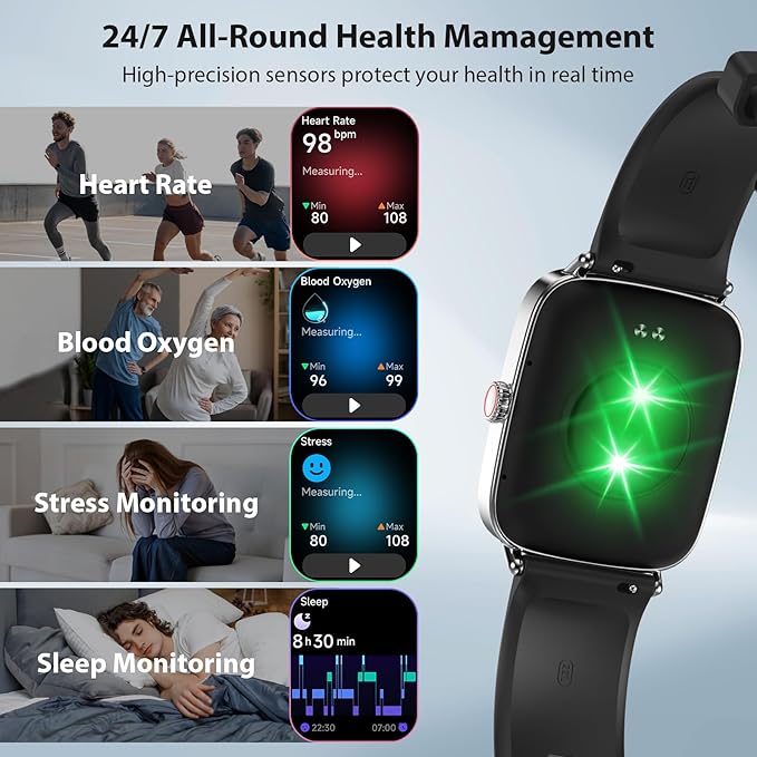 Smart Watch for Women Men, 2025 New Smartwatch (Answer/Make Call) for iPhone/Android, 1.85" HD 60+FPS Screen Fitness Tracker with 110+ Sport Modes, Sleep/Health Monitor, IP68 Waterproof, with 2 Bands