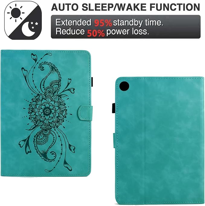 Mandala Flower Case Compatible with Galaxy Tab A9+ Plus 11 Inch 2024 2023 (SM-X210/X216/X218), Cute Elegant Embossed Suede Leather Folio Stand Case Protective Cover with Auto Wake/Sleep, Green