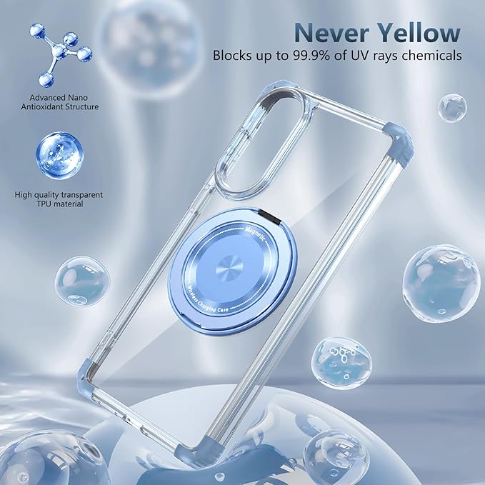 for Samsung Galaxy S25 Edge Case Compatible with MagSafe Magnetic,with Screen Protector,Built-in Kickstand Ring Military Grade Drop Heavy Duty Protection Shockproof for S25Edge Phone Case Blue