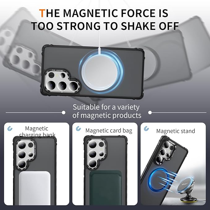 Magnetic for Samsung Galaxy S25 Ultra Case Black Fit for MagSafe Military-Grade Shockproof Protection Adjustable Kickstand Slim Matte Anti-Fingerprint Cover Men Women