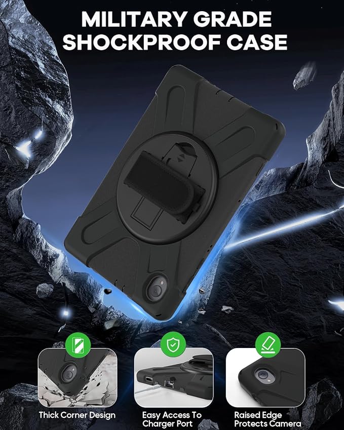 DreamerX Kids Case for Lenovo Tab K10 2021 / M10 FHD Plus 2nd Gen 10.3-inch 2020, Rugged Silicone Case Cover with Stand Hand/Shoulder Strap for 10.3" Tab K10 TB-X6C6L TB-X6C6F M10 Plus TB-X606F, Black