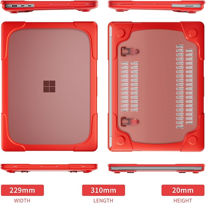 Batianda Heavy Duty Case for 13.8 inch Microsoft Surface Laptop 2024 (7th Edition) with Fold Kickstand Includes Keyboard Cover Screen Protector - Shockproof Stylish & Durable Protective Cover, Red