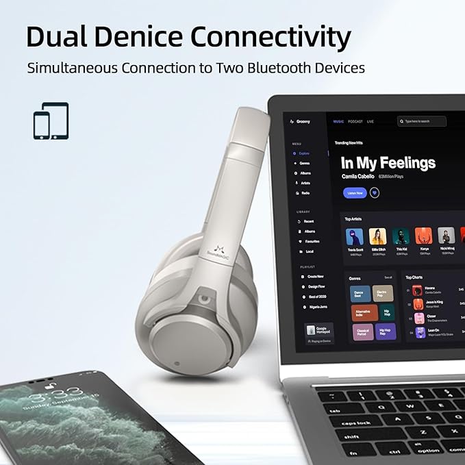 SoundMAGIC P58BT ANC - Over Ear Hybrid Active Noise Cancelling Bluetooth Headphones - Silver