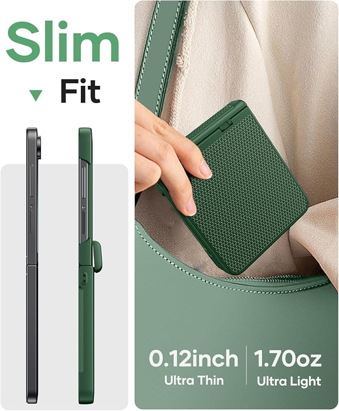 Vihibii for Samsung Galaxy Z Flip 7 Case with Rugged Hinge Protection & Outer Screen Protector, Compatible with Wireless Charging, Non-Slip Shockproof Slim Phone Cover for Galaxy Z Flip 7 2025, Green