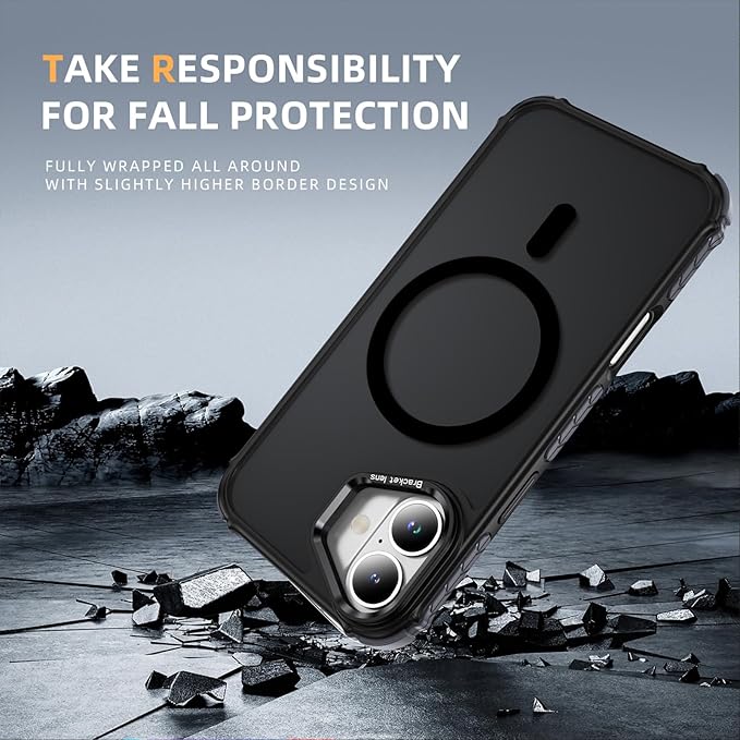 Magnetic for iPhone 16 Case Black with MagSafe Wireless Charging Heavy Duty Military-Grade Shockproof Protection Adjustable Kickstand Slim Matte Anti-Fingerprint Cover Men Women