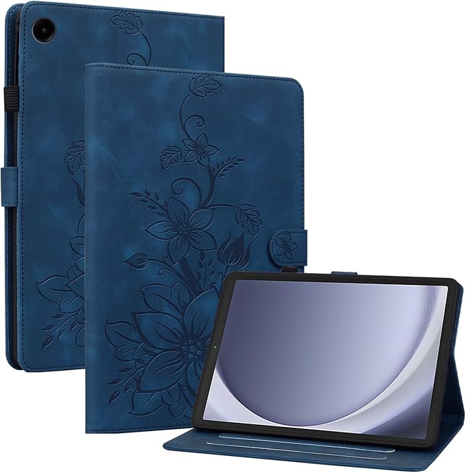 Premium PU Leather Case with Pen Holder for Samsung Galaxy Tab A9 8.7 Inch SM-X110/X115/X117, Magnetic Clasp Stand, Blue