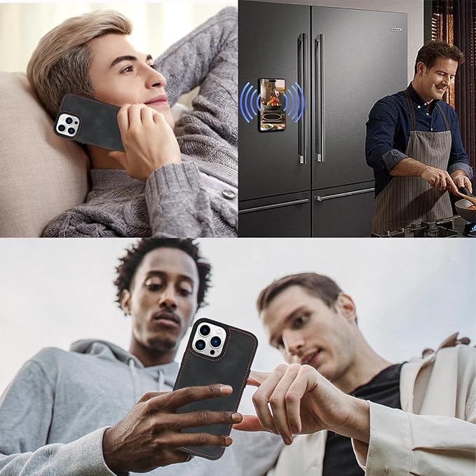 TwoHead for iPhone 13 Pro Max Wallet Case with Card Holder & Detachable Magnetic Phone Case, Leather All-Round Protection Phone Case Wallet for Women/Men,6.7 in, Black