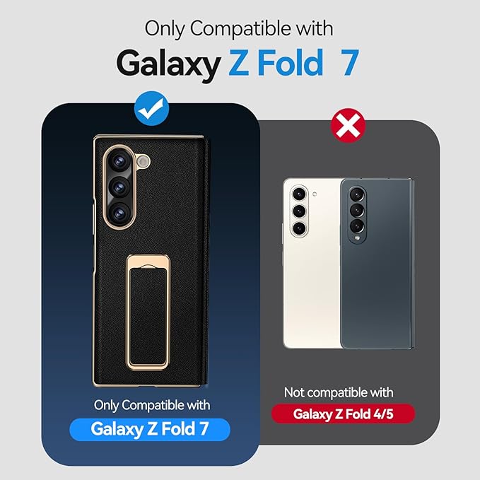 for Samsung Galaxy Z Fold 7 Case with Kickstand,【Military Grade Protection】【Hinge Protection】, Scratch Resistant Protective Phone Case for Z Fold 7 Leather Case, Black（Back Cover Version）