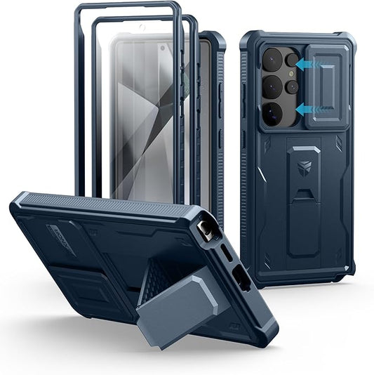 Dexnor for Samsung Galaxy S25 Ultra Case with Built-in Slide Camera Cover & Screen Protector & Kickstand, Heavy-Duty Shockproof Rugged Case Full-Body Bumper Cover for Galaxy S25 Ultra(2025),Navy Blue