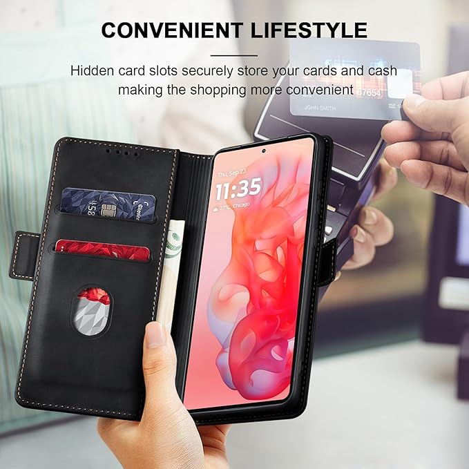 Jasonyu Flip Wallet Case for Moto G Stylus 5G (2024),Leather Magnetic Folio Cover with Card Holder,Kickstand - TPU Shockproof Durable Protective Phone Case,Black