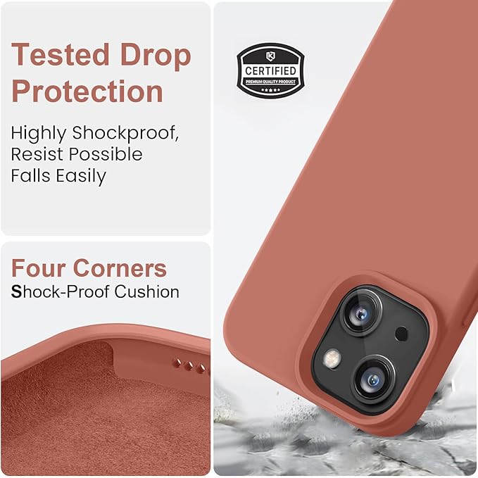 Vooii Compatible with iPhone 14 Case,[Silky Touch Premium Liquid Silicone] [Soft Anti-Scratch Microfiber Lining], Ultra Slim Shockproof Protective Case for iPhone 14 - Caramel