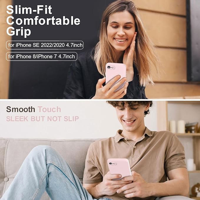 Vooii for iPhone SE Case 2022/3rd/2020,iPhone 8/7 Case, Upgraded Liquid Silicone with [Flat Edges] [Camera Protection] [Soft Anti-Scratch Microfiber Lining] Phone Case for iPhone SE - Chalk Pink