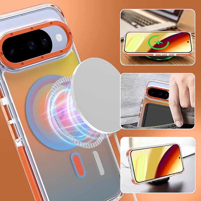 MOWIME Magnetic Case for Google Pixel 10/10 Pro [Compatible with Magsafe] [Cute Fashion Fluorescent Design] Shockproof Slim Translucent Matte Case for Pixel 10/10 Pro 6.3", Orange