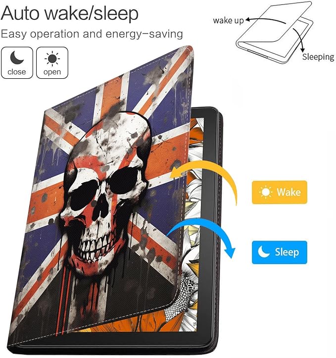 Case for Samsung Galaxy Tab A9 Plus 11 Inch 2023 Model (SM-X210/X216/X218), Slim Lightweight PU Leather Stand Cover with Auto Wake/Sleep, British Flag Skull