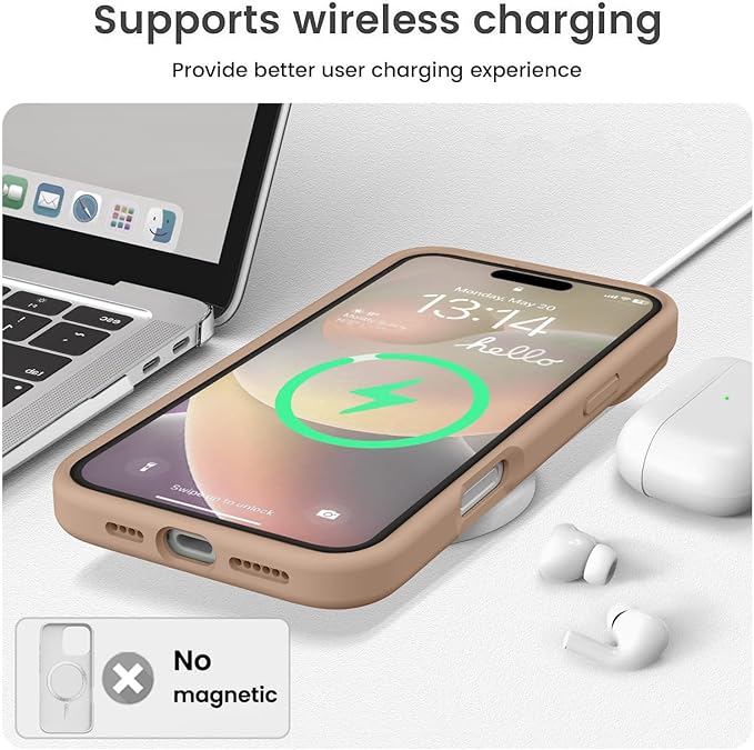 Vooii Compatible with iPhone 16 Plus Case, Liquid Silicone Upgrade [Camera Protection] [Soft Anti-Scratch Microfiber Lining] Shockproof Phone Case for iPhone 16 Plus 6.7 inch - Light Brown