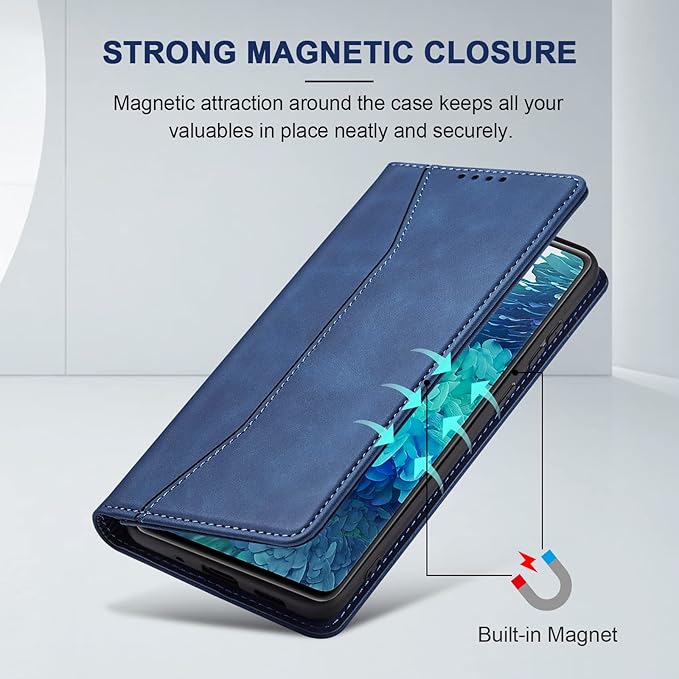 Jasonyu Flip Wallet Case for Samsung Galaxy S20 FE 5G,Leather Magnetic Folio Cover with Card Holder,Kickstand - TPU Shockproof Durable Protective Phone Case,Blue