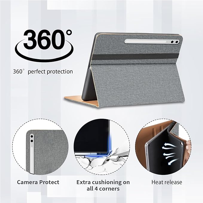 Case for Samsung Galaxy Tab S10 Ultra 2024/S9 Ultra 2023 14.6-Inch, Model SM-X920/X926B/X910/X916B, PU Leather Business Folio Cover with S Pen Holder and Pocket, Gray