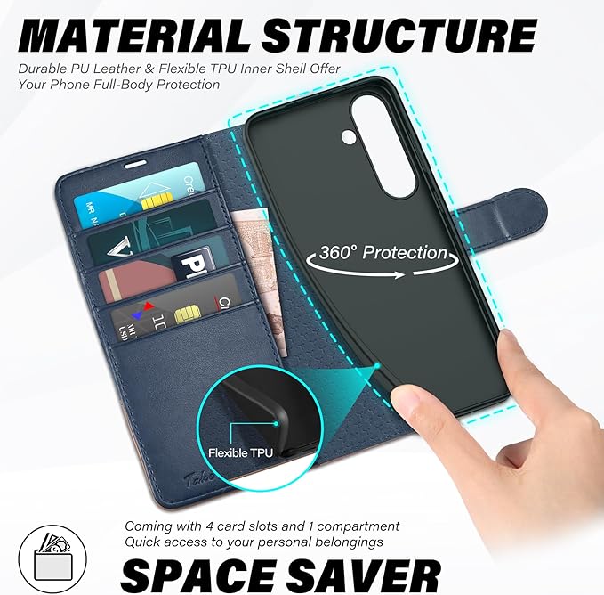 TUCCH Case Wallet for Galaxy S25, PU Leather Magnetic Kickstand [RFID Blocking] Card Slot Folio Flip Cover with [TPU Shockproof Interior Case] Compatible with Galaxy S25 6.2" 2025, Blue & Brown