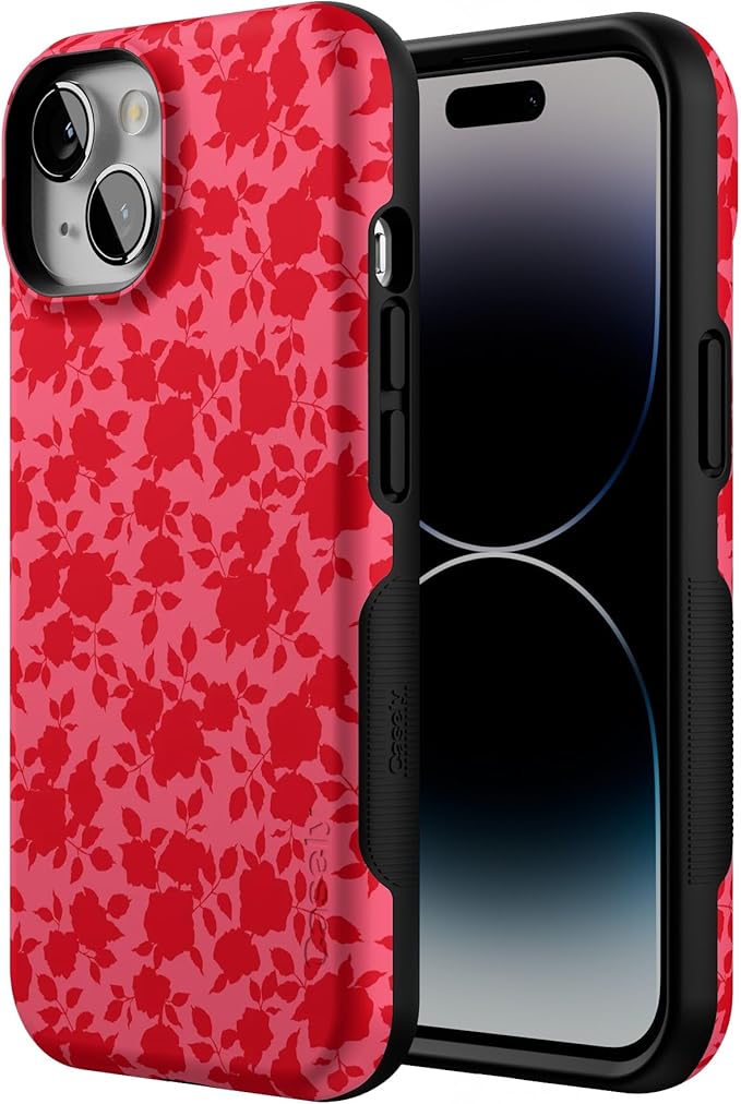 Casely iPhone 14 Case | Rose Garden | Red Floral Aesthetic | Compatible with MagSafe | Bold Protective Design