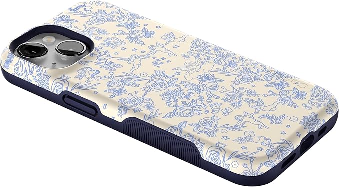 Casely iPhone 14 Case | Cupid's Canvas | Periwinkle Floral | Compatible with MagSafe | Bold Protective Design