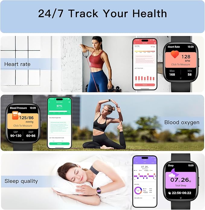 Smart Watches for Men Women Answer/Make Call, 1.85" Fitness Watch with 120+ Sports Modes, Heart Rate/Blood Oxygen/Activity Tracker, Pedometer, IP68 Smartwatch for iOS Android Samsung (Black, 1.85”)