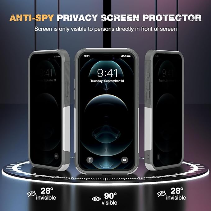 Diaclara Designed for iPhone 12 Pro Max Case, [with Privacy Screen Protector] [Anti Spy] [Military Grade Drop Protection] Heavy Duty Full-Body Shockproof Phone Case, White