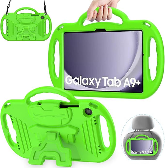 AVAWO Kids Case for Samsung Galaxy Tab A9+/A9 Plus 11 Inch 2023 Case, with Strap, Shockproof Lightweight Handle Stand 2023 Model (SM-X210/X216/X218) with Lanyard, Green