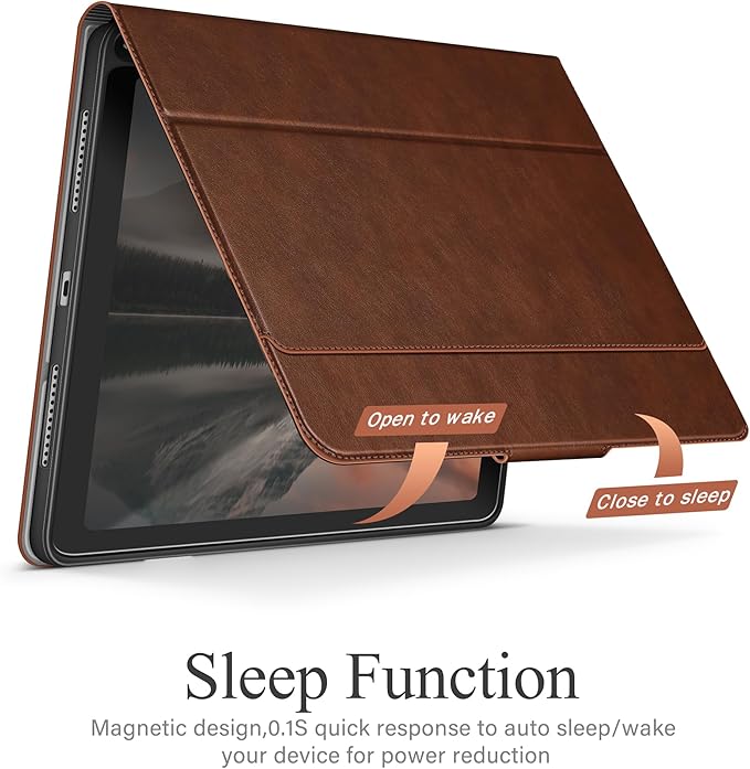 auaua Case for iPad (A16) 11th Generation 11 Inch 2025, iPad 10th Generation 10.9 Inch 2022, with Pencil Holder and Pocket, Typing Angle Muti-Stand Magnetic Closure Auto Sleep/Wake (Brown)