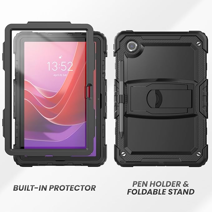 HXCASEAC Tablet Case for Lenovo Tab M11 (TB-330 FU/TB-330XU), Shockproof with Screen Protector/Built-in Stand/Pen Holder, Tab M11 Case for Kids / K11 LTE - Black