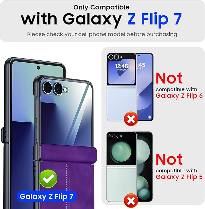 for Samsung Galaxy Z Flip 7 Case with Hinge Protection & Built-in Screen Protector, Ultra Thin Stylish Leather Matte PC Durable Shockproof Cover Phone Case for Galaxy Z Flip 7-Purple