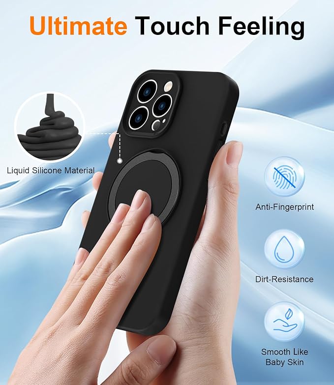 ZHK Liquid Silicone Designed for iPhone 15 pro max Case with Magnet Stand, [Precise Camera Lens Protection][Mil-Grade Drop Shockproof][Soft Anti-Scratch Microfiber Lining] Slim Fit Cover, Black