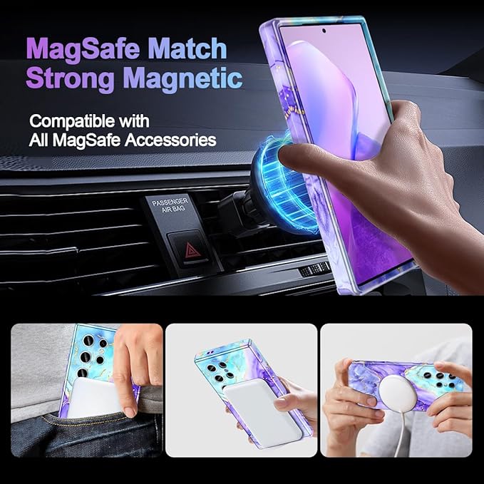 Casetego for Galaxy S24 Ultra Case,Compatible with MagSafe,[Military Grade Drop Test] Full Body Protection Slim Shockproof Rugged Marble Women Case for Samsung Galaxy S24 Ultra 6.8 inch,Cobalt Violet