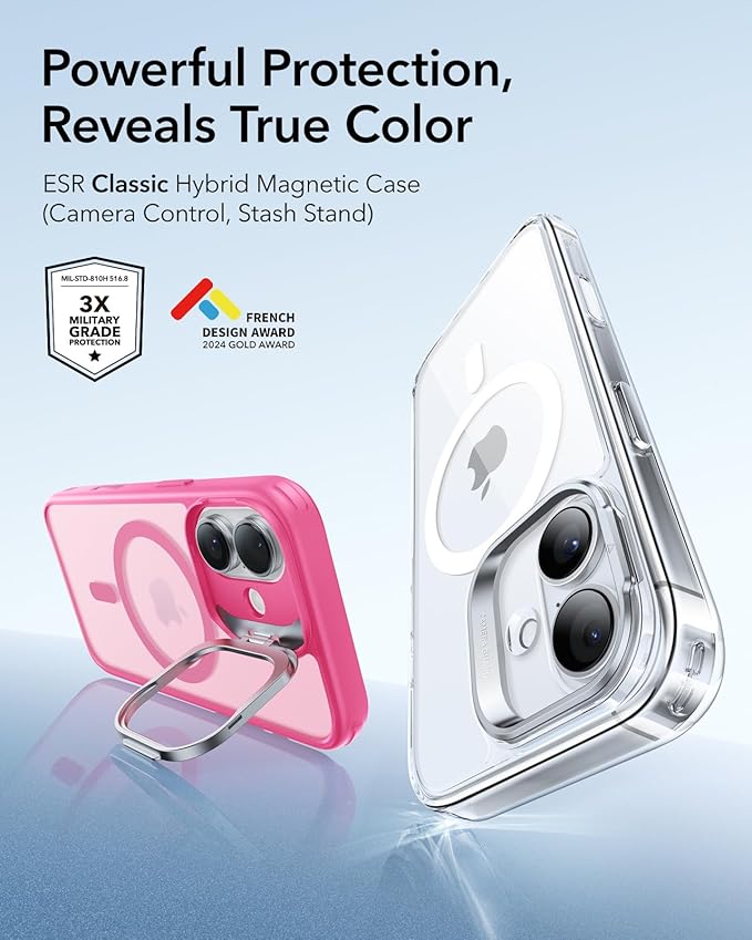 ESR for iPhone 17 Case with Stand, Camera Control Cover Compatible with MagSafe, Military-Grade Drop Protection Magnetic Phone Case for iPhone 17, Scratch-Resistant Back Cover,Frosted Pink