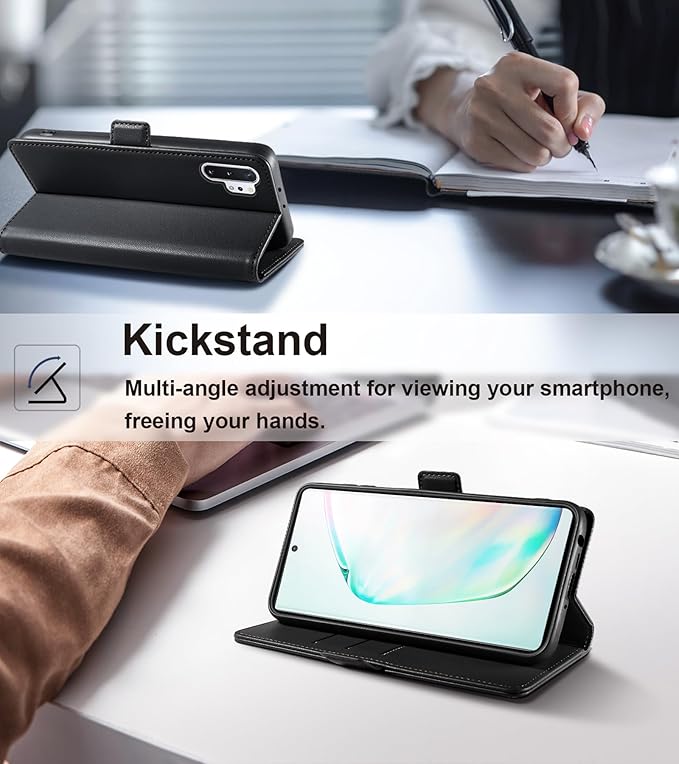 Wallet Flip Case for Samsung Galaxy Note 10 Plus/Note10+ - [RFID Blocking] Luxury PU Leather Card Holder Magnetic Phone Cover with Kickstand,Shockproof Protective Case,Black