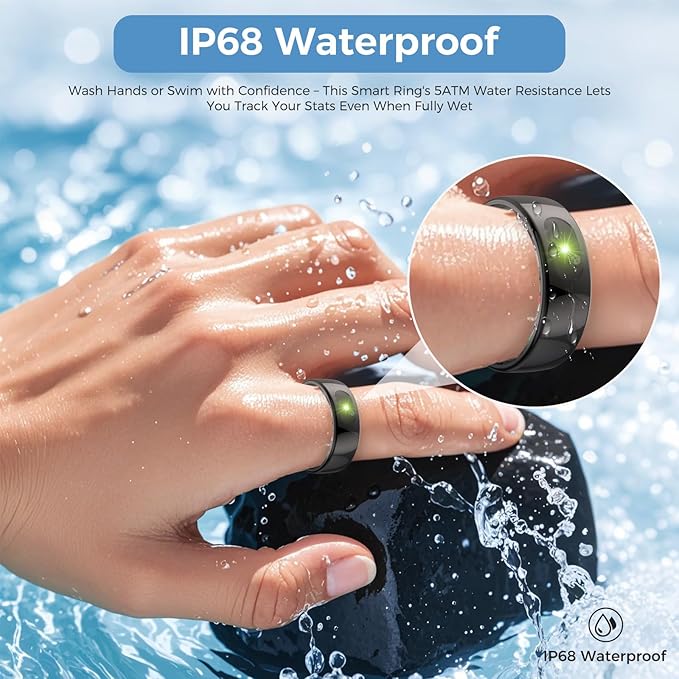 Smart Ring with Instant Notification Alerts & Gesture Control - Sleep Tracker Ring, Fitness Ring for Steps & Heart Rate, IP68 Waterproof (Black, 10)