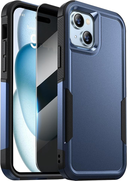 Diaclara Designed for iPhone 15Plus Case, [with Privacy Screen Protector] [Anti Spy] [Military Grade Drop Protection] Heavy Duty Full-Body Shockproof Phone Case, Dark Blue
