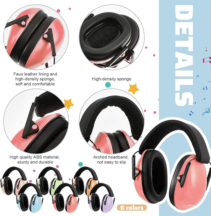 Amylove 6 Pcs Kids Noise Cancelling Headphones 27db Adjustable Earmuffs for Autism Sensory Toddler Children(Gentle Colors)