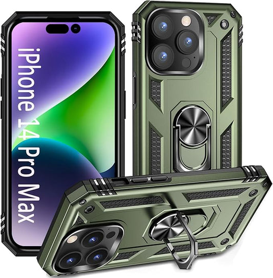 ADDIT Phone Case for iPhone 14 Pro Max Case,with Kickstand Ring,Adjustable Stand,Military Grade,Heavy Duty Protection,Shockproof,Anti-Fingerprint,Support Magnet Car Mount,ArmyGreen
