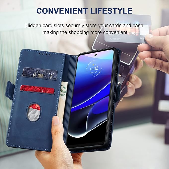Jasonyu Flip Wallet Case for Moto G Stylus 5G (2022),Leather Magnetic Folio Cover with Card Holder,Kickstand - TPU Shockproof Durable Protective Phone Case,Blue