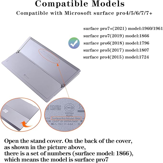 for Microsoft Surface Pro7 Pro7+ Pro6 Pro5 Pro4 Tablet Protective Case 12.3 inches, Thicken and Rugged Cover with Stand Case, Compatible Keyboard Cover, Including Hand Strap Shoulder,Black