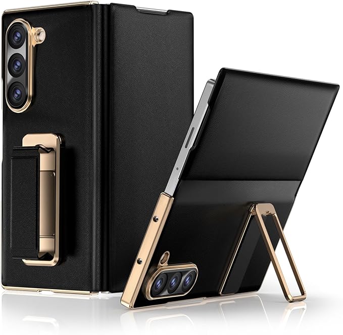 for Samsung Galaxy Z Fold 7 Case with Kickstand,【Military Grade Drop Protection】【Hinge Protection with Camera Cover】, Full Body Cover Shockproof Phone Case for Z Fold 7 Leather Case, Black