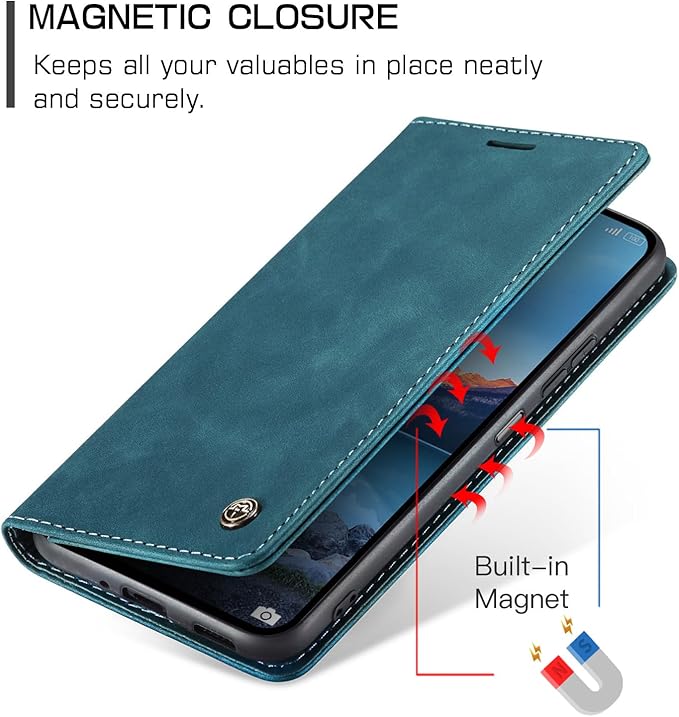 for Xiaomi Redmi 14C Case, Flip Wallet Leather Case with Card Holder Magnetic Closure Shockproof Kickstand Protective Phone Cases Cover for Redmi 14 C, Blue-Green