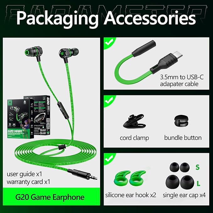 Gaming Earbuds Wired, USB C & 3.5mm Dual Plug in Ear Headphones with Mic and Volume Control for Small Ears, Stereo Bass Noise Isolating Earphones for PC/PS4/PS5/Xbox Series/Switch/Sleep/Sport/Workout