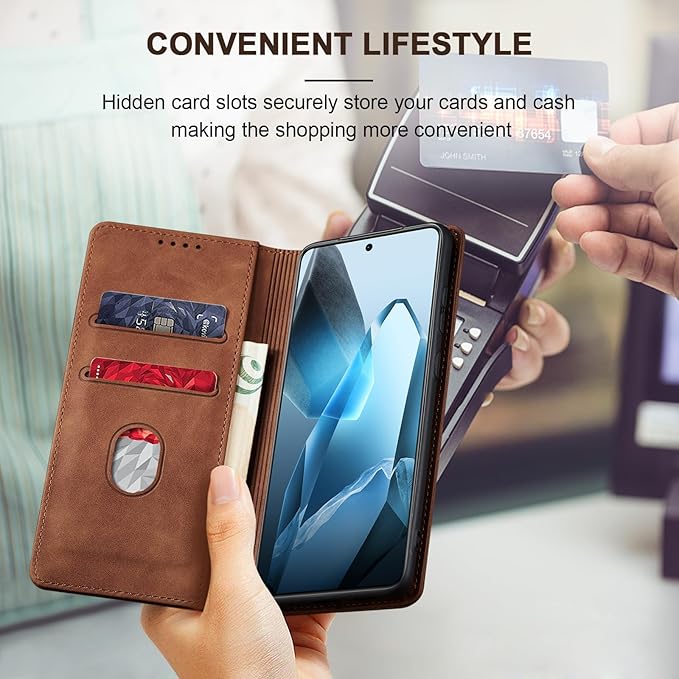 Jasonyu Flip Wallet Case for OnePlus 13 5G,Leather Magnetic Folio Cover with Card Holder,Kickstand - TPU Shockproof Durable Protective Phone Case,Brown