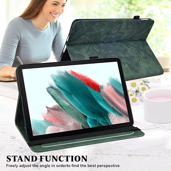 Case for Lenovo Tab M11 (TB-330FU/330XU) 11" 2024, Embossed Lace PU Leather Flip Folio Stand Cover Case with Elastic Band Card Slots Pen Holder & Multiple Viewing Angles- Green