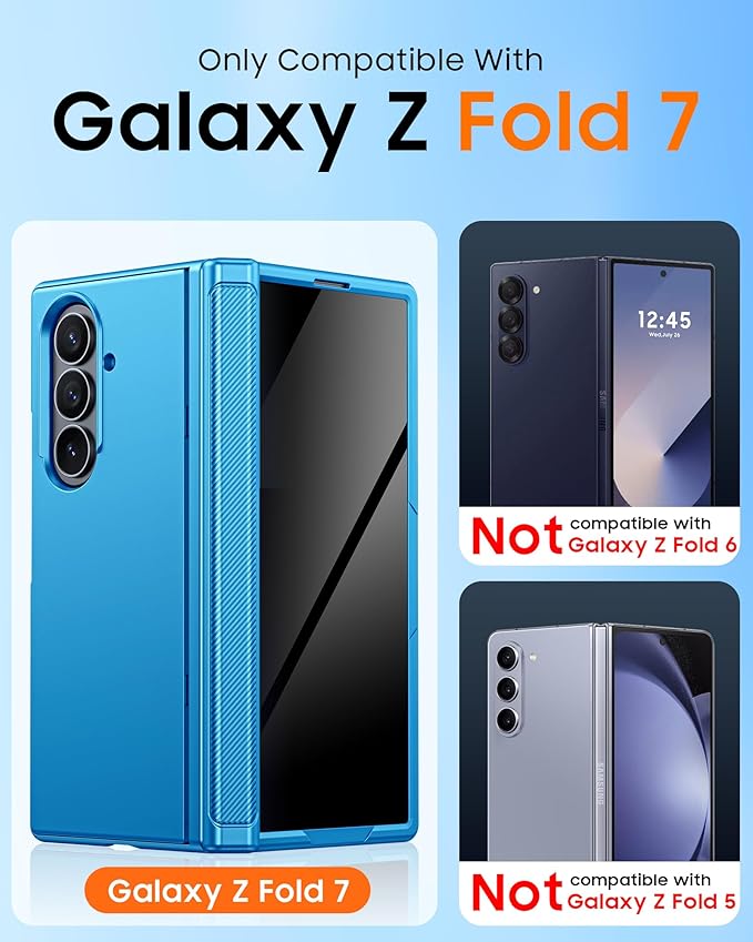 CENMASO Magnetic for Samsung Galaxy Z Fold 7 Case with Stand, Fit for Magsafe, Hinge Protection, Privacy Screen Protector, Hidden Kickstand, Shockproof Phone Case for Galaxy Z Fold 7-Lake Blue