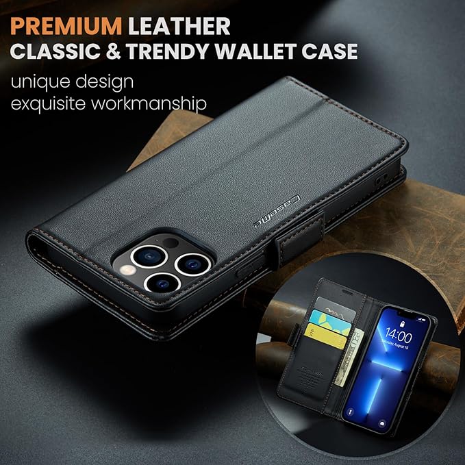 for iPhone 13 Pro Case, Premium PU Leather Wallet Case Flip Cover with [RFID Blocking][Card Holder][Stand Function] Shockproof Protective for iPhone 13 Pro 6.1 inch, Black